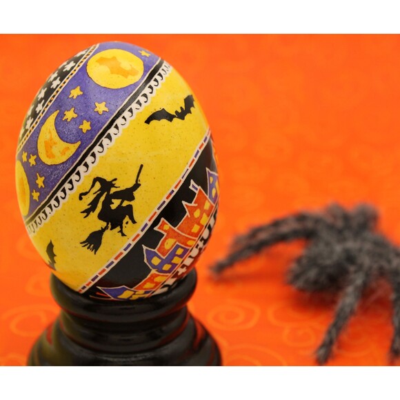 Dandylion Eggs Other - Halloween Batik Art Egg: Witches, Bats, Moon & Stars
